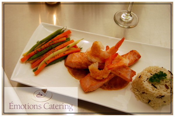 Salmon topped with Shrimp in a Peppercorn Sauce