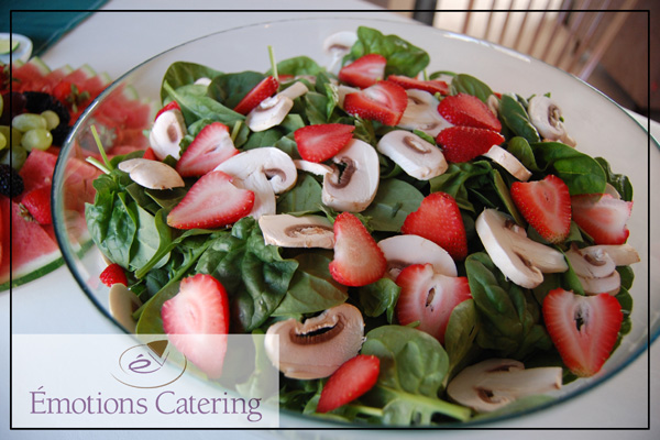 Spinach Salad with Strawberries and Sliced Mushrooms served with a Creamy Poppy Seed Dressing